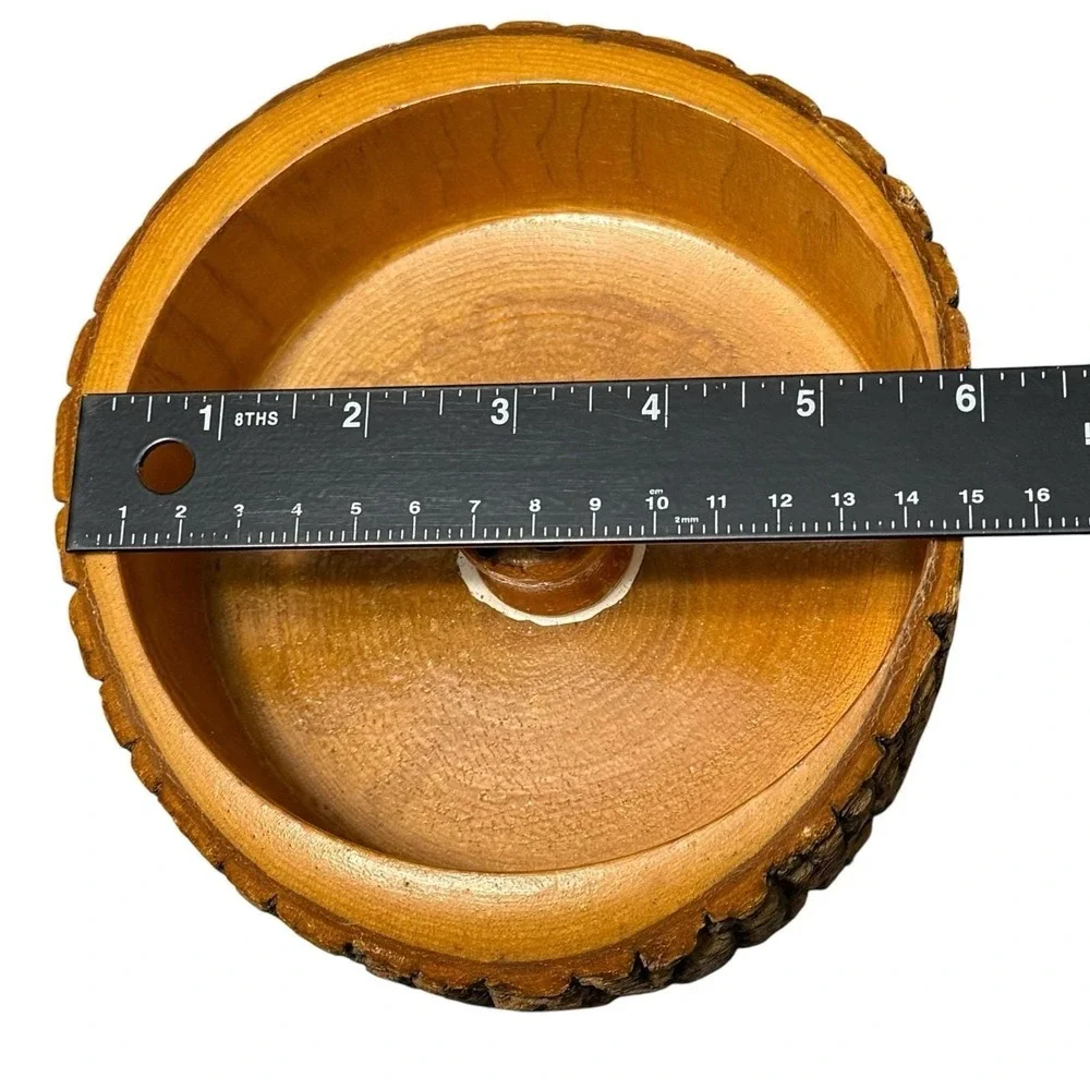 Vintage Nut Rustic Bark Wood Bowl With 4 Nut Picks & Nut Cracker Rustic MCM